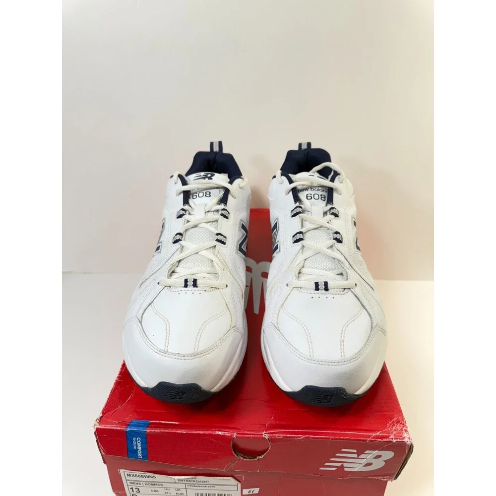 New Balance Men's 608 V5 Casual Comfort Cross Trainer, White/Navy, 13